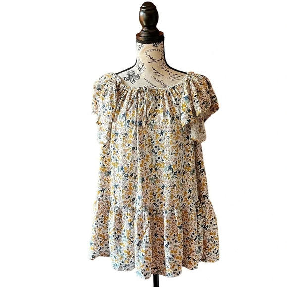 Cynthia Rowley multicolor floral shirt mini dress flutter sleeve peasant XS - Picture 1 of 9